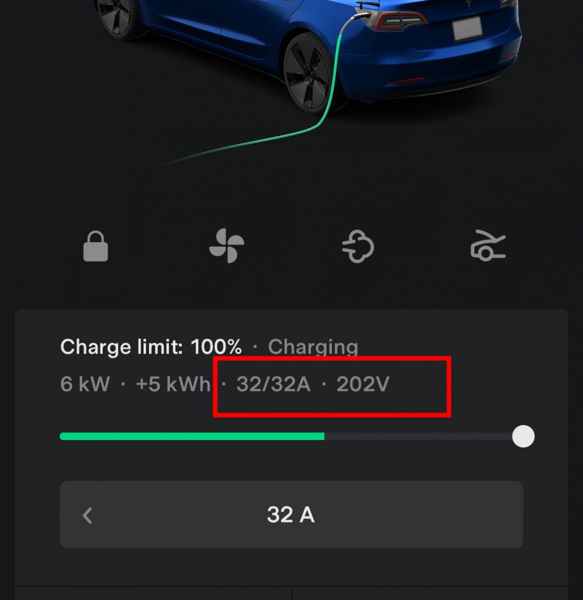 Tesla charging on Blink charger at 6 kW