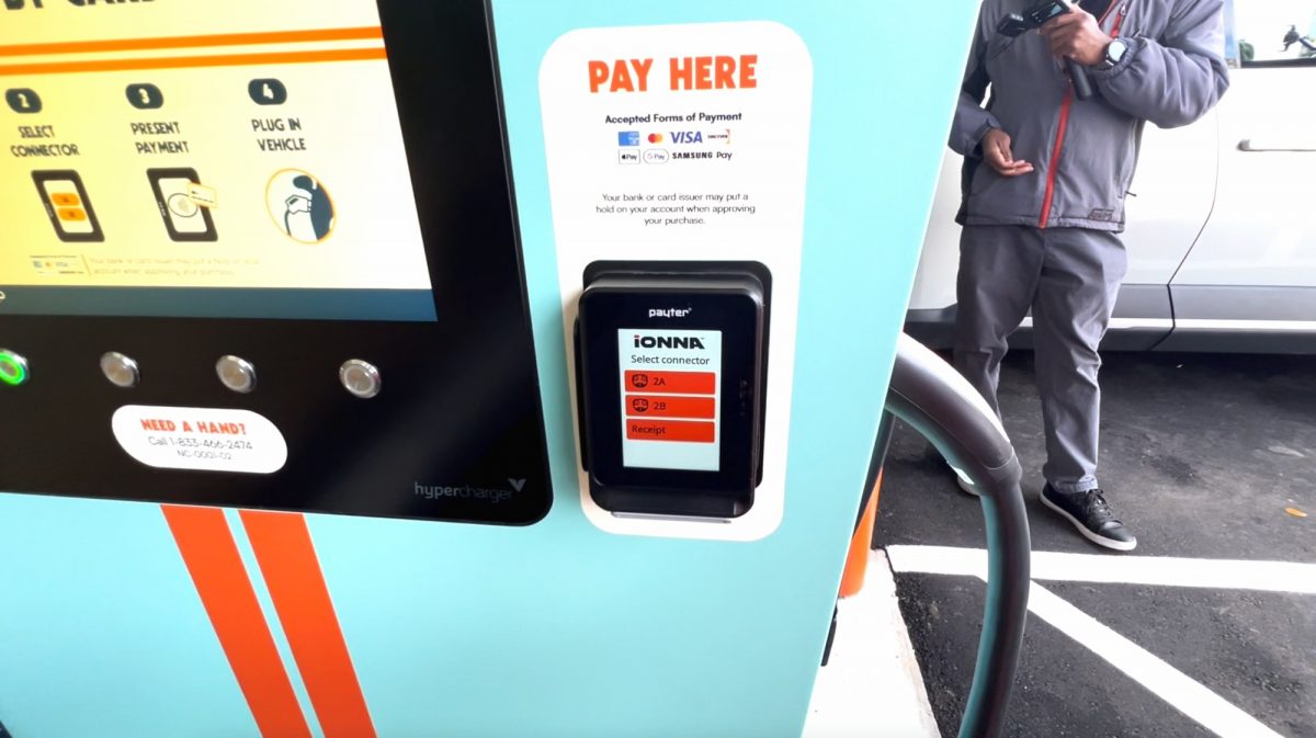 Credit card readers are built into the charging dispensers. 